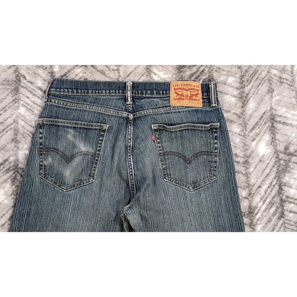 Levis 505 33 x 33 Regular Straight Denim Stone Jeans Textured Stripe Y2K Style - Picture 9 of 13